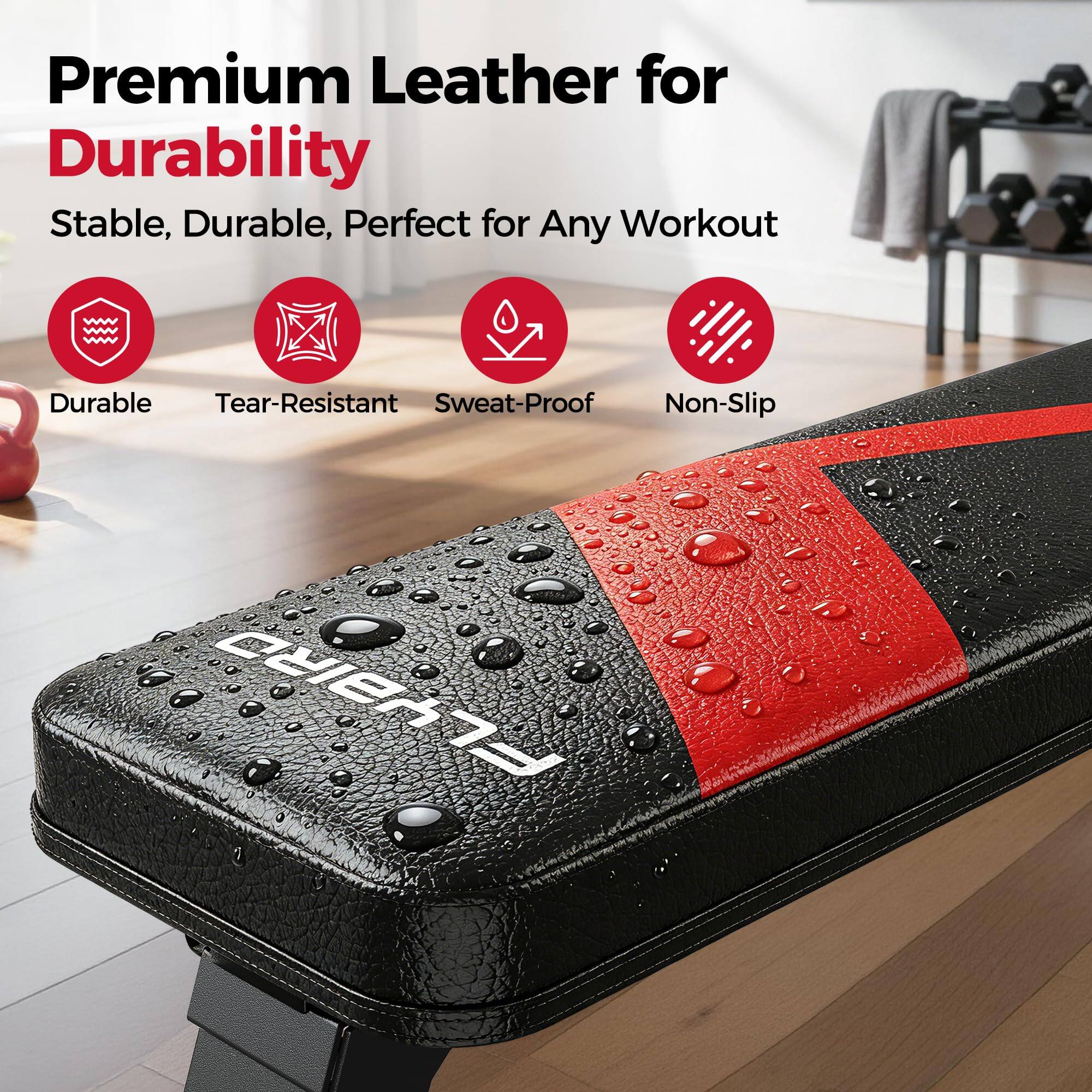 Premium Leather for Durability  
Stable, Durable, Perfect for Any Workout  
Durable  
Tear-Resistant  
Sweat-Proof  
Non-Slip