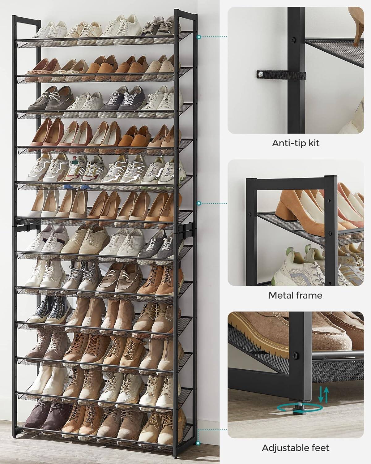 Anti-tip kit  
Metal frame  
Adjustable feet