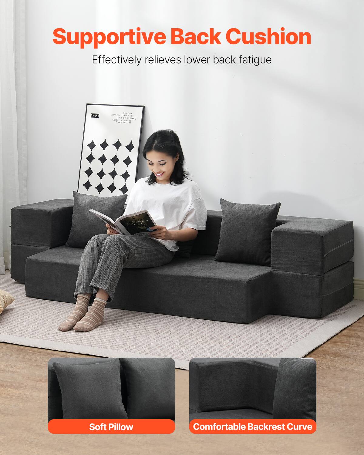 Supportive Back Cushion  
Effectively relieves lower back fatigue  

Soft Pillow  
Comfortable Backrest Curve