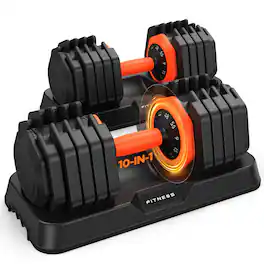 FED Fitness - 2026 FDB2 Updated Adjustable Dumbbell Set of 2, 110lbs Weights Dumbbell Set with Storage Box, 55lbs Adjustable Weights - Black/orange