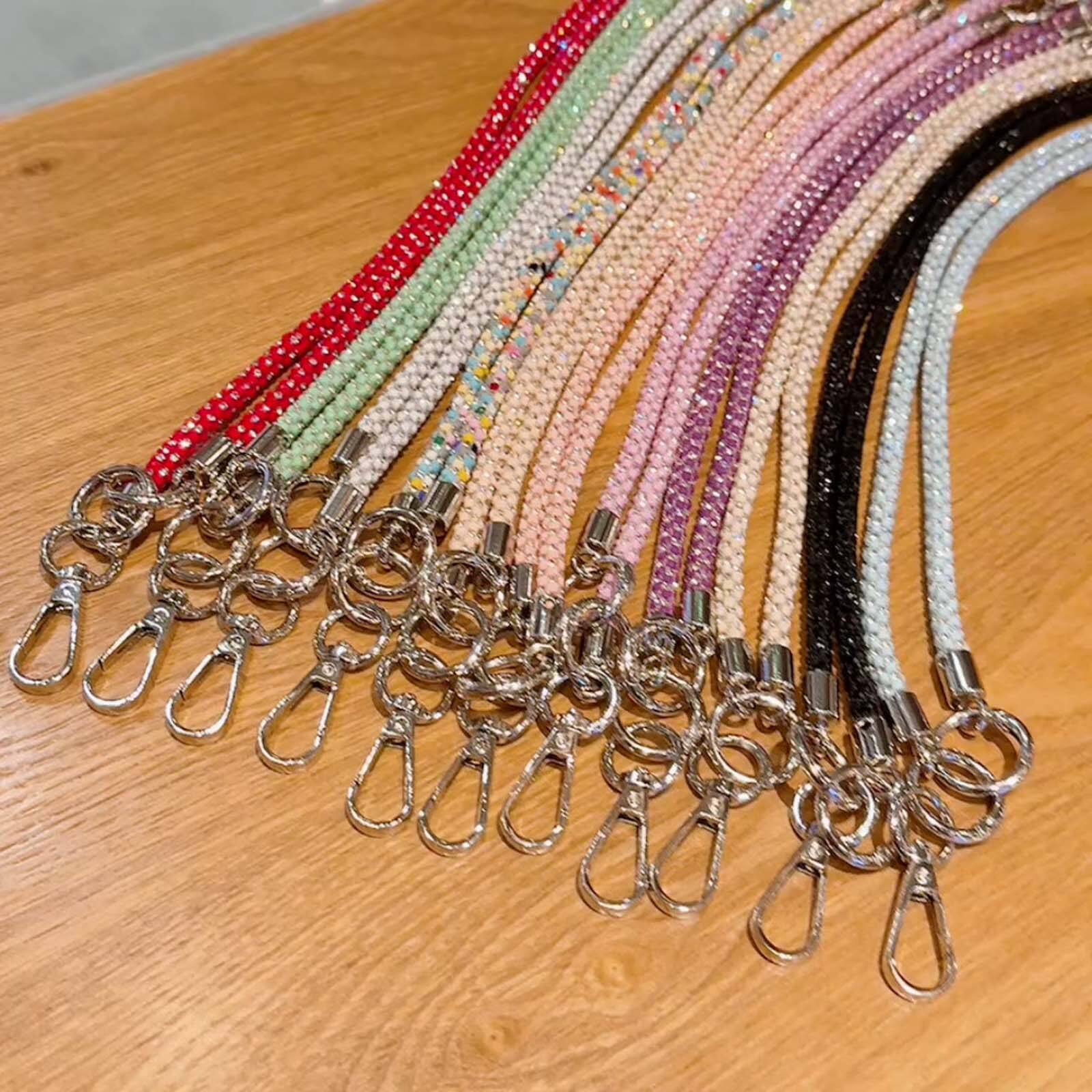 Left. Dteck - 3-in-1 Glitter Crossbody Phone Lanyard,Sparkly Crystal Phone Strap Fashion Wrisrstrap for Universal Smartphone Cases - Khaki.