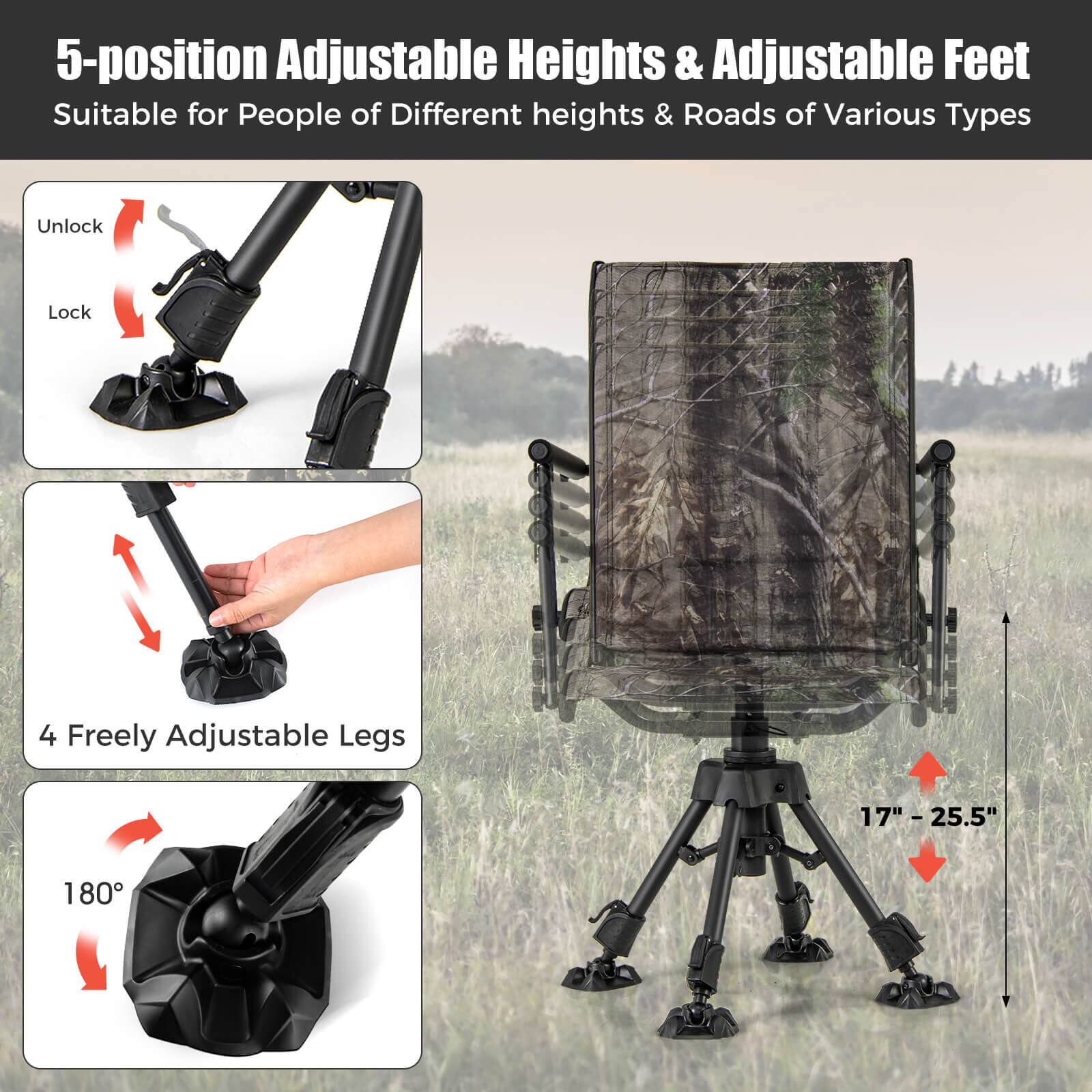5-position Adjustable Heights & Adjustable Feet  
Suitable for People of Different heights & Roads of Various Types  

Unlock Lock  

4 Freely Adjustable Legs  

17" - 25.5"  

180°