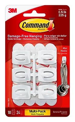 Command - Mini Hooks, 0.5 lb., 18/Pack - White