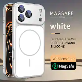 Dteck - for Apple iPhone 17 Pro Max Magnetic Matte Case,Built-In Camera Lens Cover, Shockproof PC TPU Wireless Charging Cover - White
