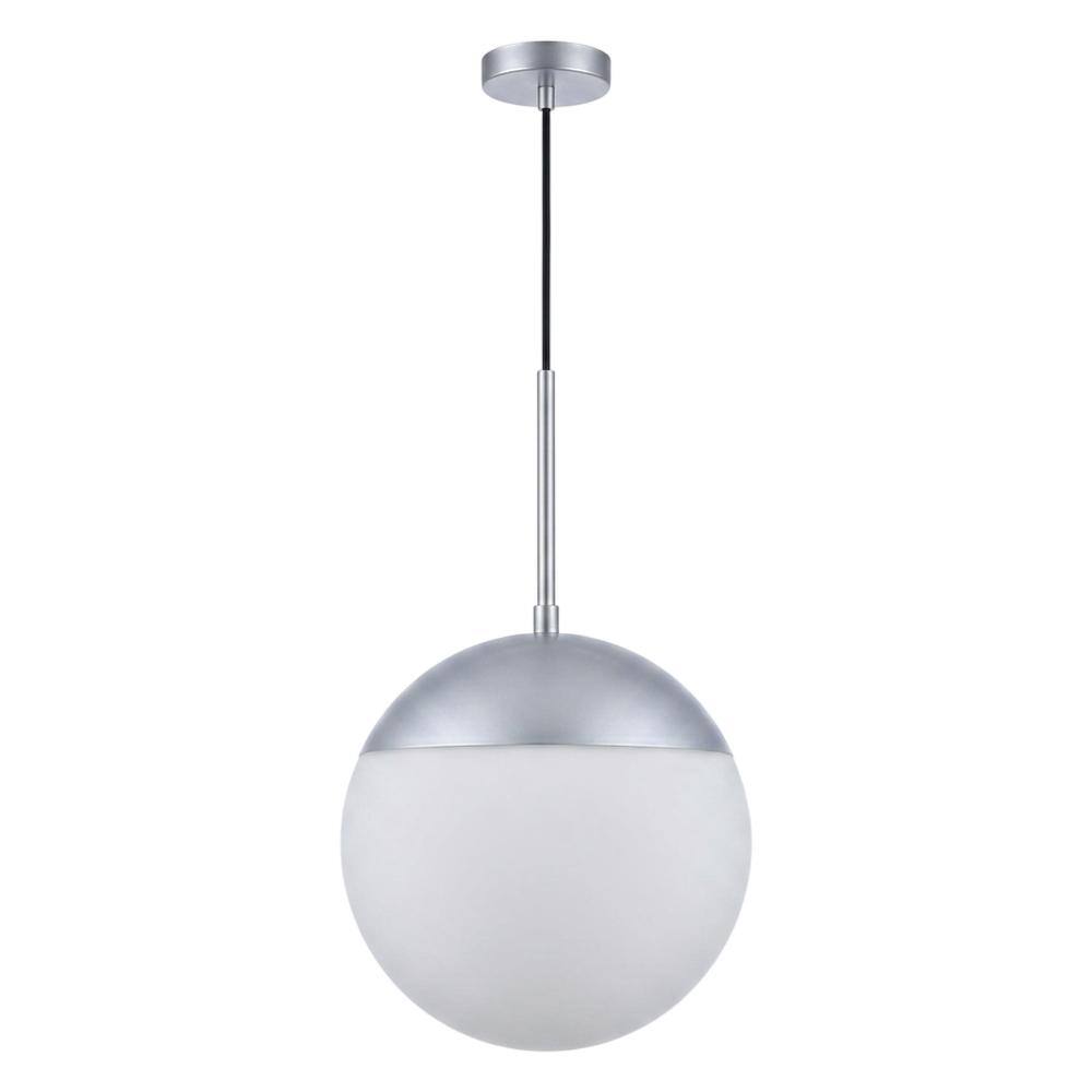 Front. Living District - Eclipse 1 Light Chrome Pendant With Frosted White Glass - Chrome And Frosted White.