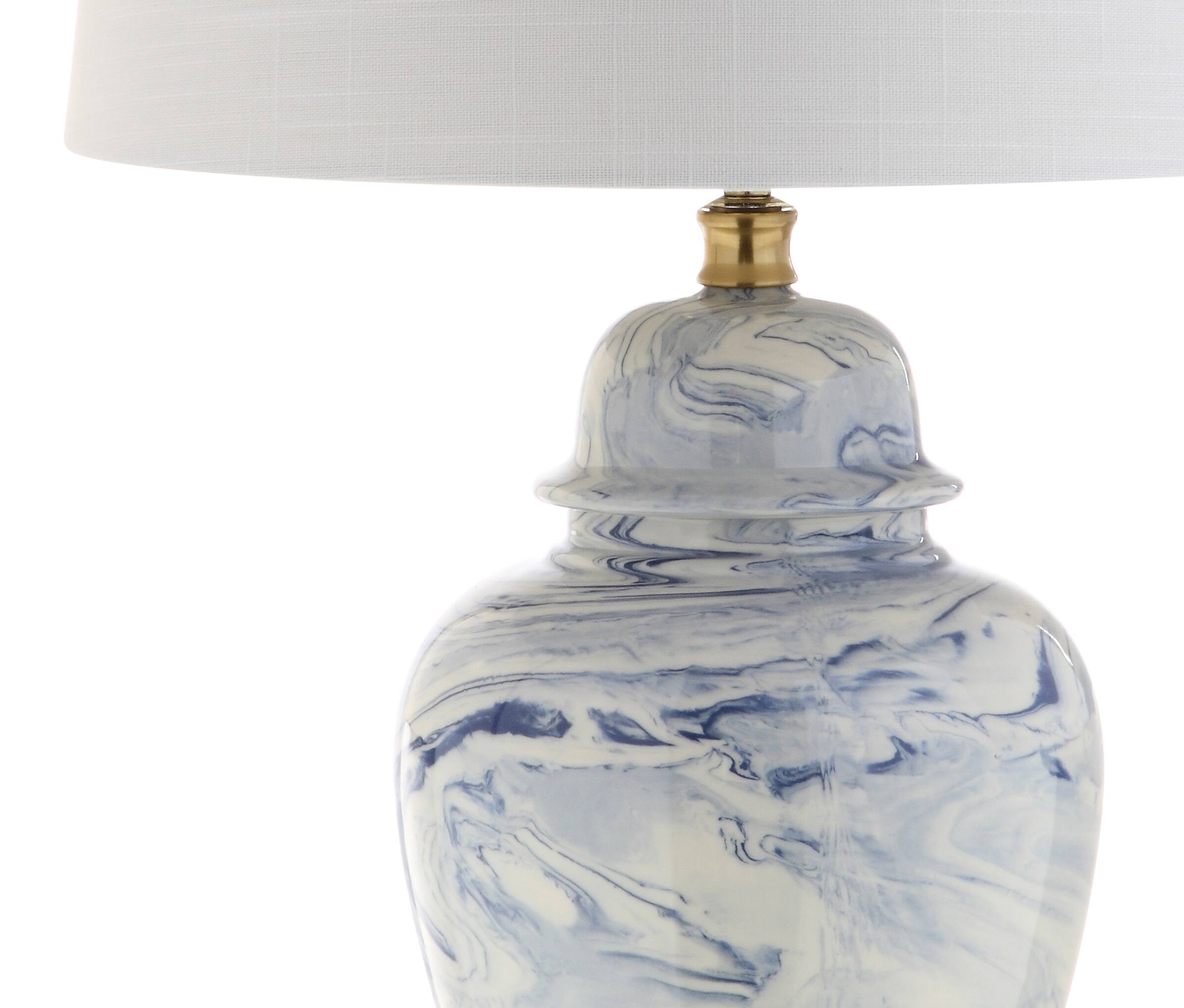Alt View 6. Jonathan Y - Wallace 26" Ceramic LED Table Lamp, Blue/White - Blue/White.