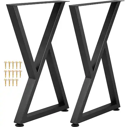 Front. VEVOR - Metal Table Legs, 28x18 inch Desk Legs, Set of 2, Heavy Duty Bench Legs, Z Shape Metal Furniture Legs - Black.