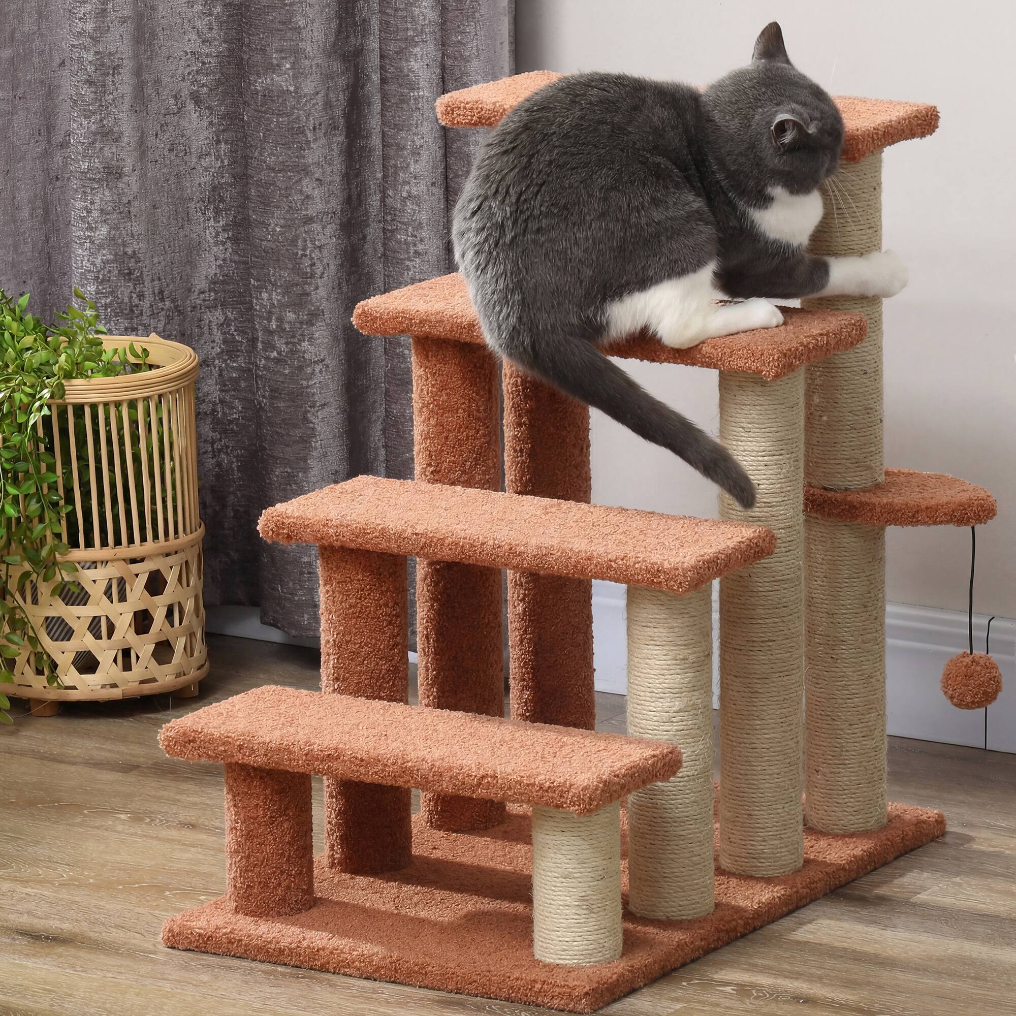 Alt View 8. Pawhut - Levels Cat Steps with Scratching Posts for High Bed - Brown.