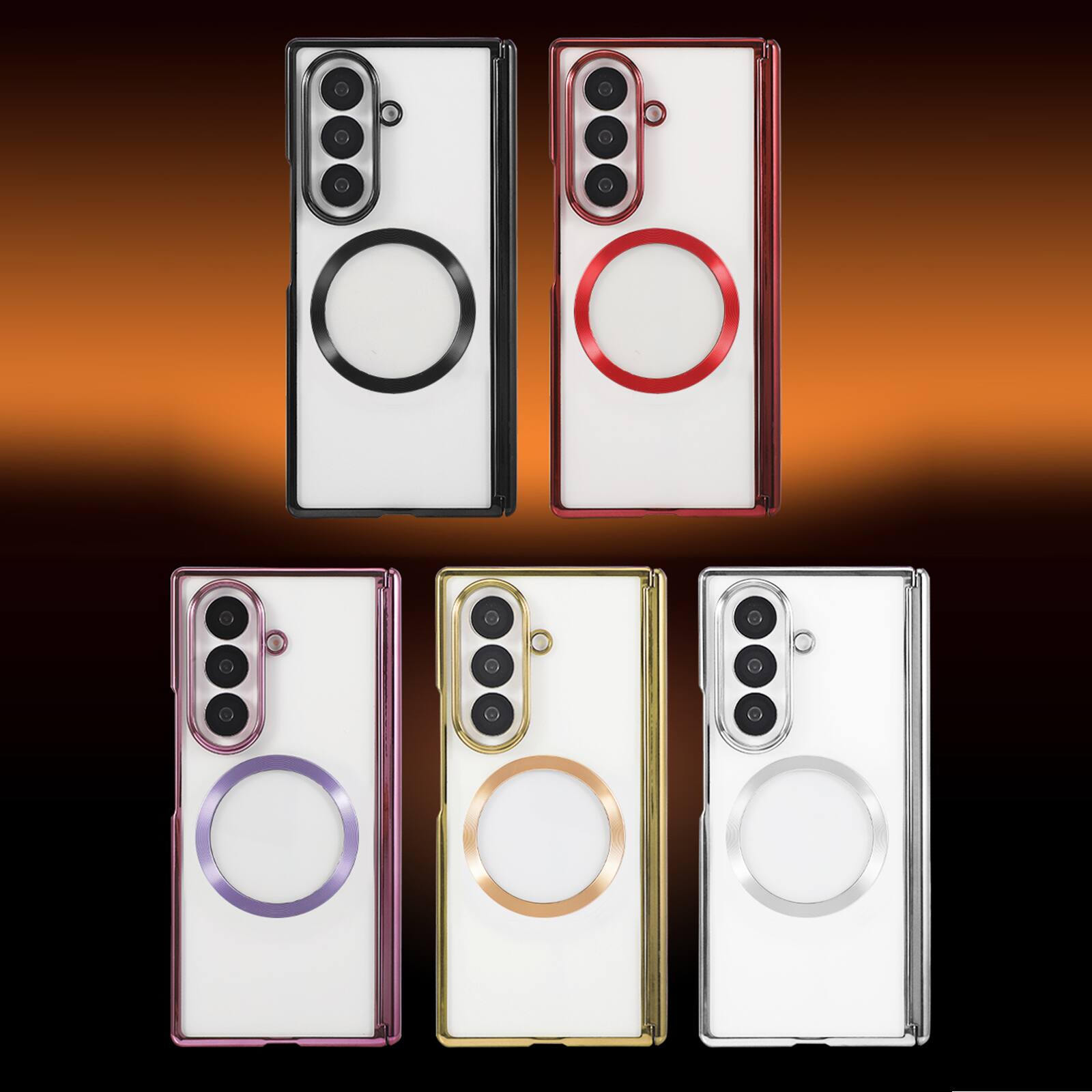 Alt View 3. Dteck - Electroplated Clear Case for Samsung Galaxy Z Fold7 with Hinge Guard, Rigid PC Magnetic Cover, Raised Edge Screen Camera - Gold.