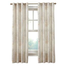 Commonwealth Home Fashions - Habitat Lana Light Filtering Grommet Curtain Panel Two Tone Leaf Branches Bouquet Faux Linen 50" x 95" - Ivory