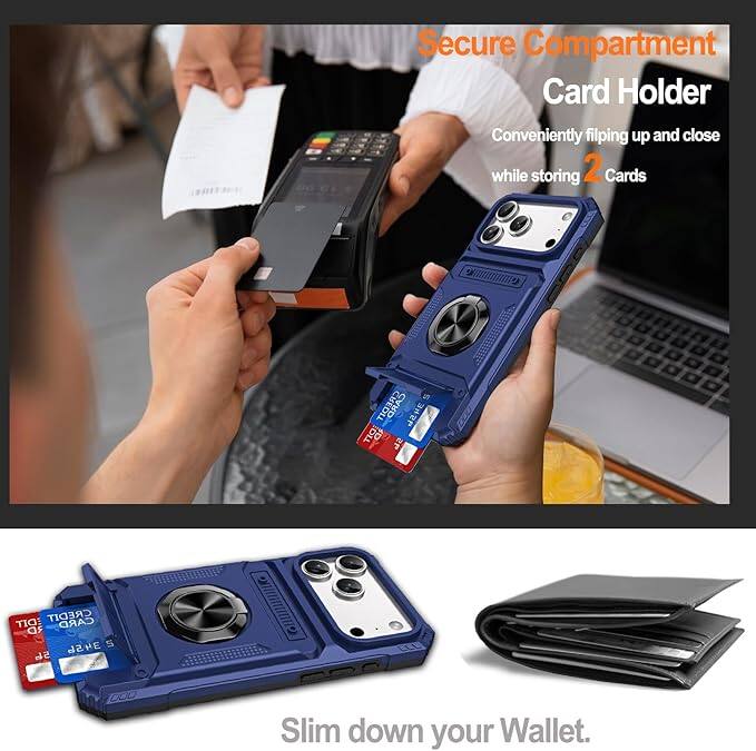 Secure Compartment Card Holder  
Conveniently flipping up and close while storing 2 Cards  

Slim down your Wallet.