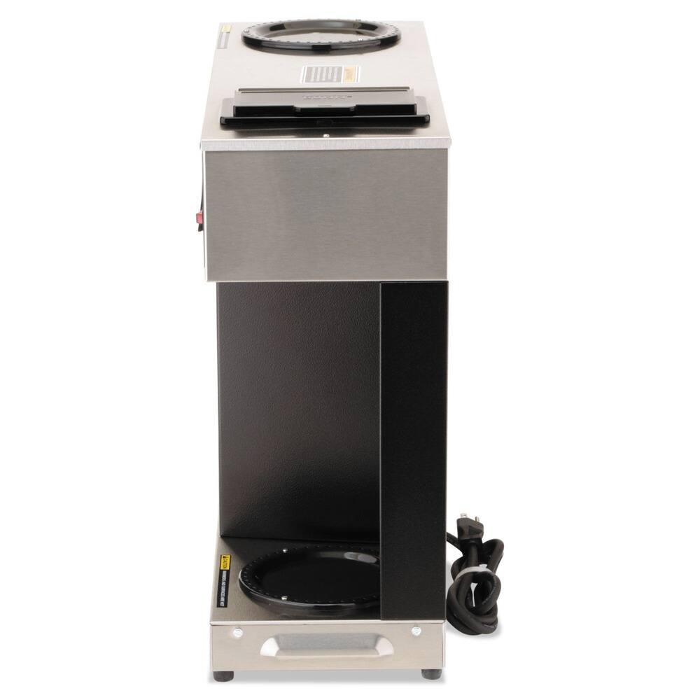 Left. BUNN - BUNN 04275.0031 Pour-O-Matic 3-Burner 12-Cup Pour-Over Coffee Brewer - Stainless Steel/Black - Black.