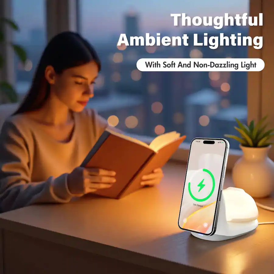 Luckbyte 15W Magnetic Wireless Charging Stand with Night Light ...