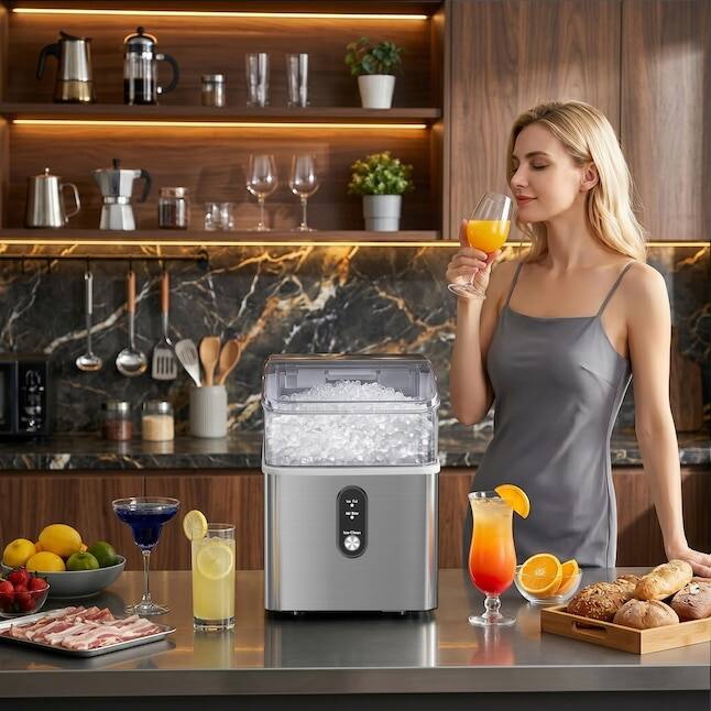 Alt View 1. Electactic - 35-lb Ice Per day Portable/Countertop Nugget/Pebble Ice Maker ( Stainless Steel ) - STEEL.
