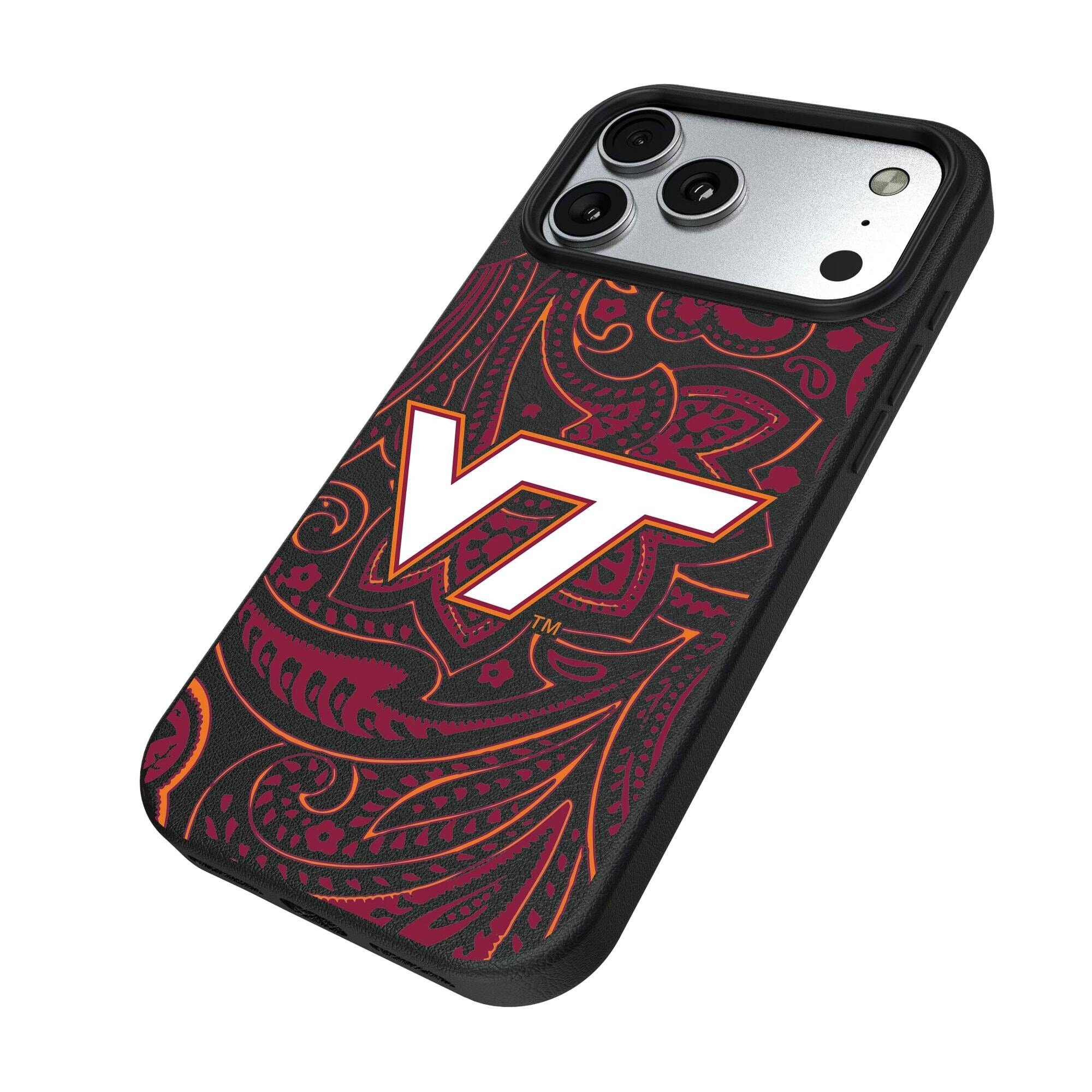 Alt View 1. Keyscaper - Virginia Tech Hokies Paisley iPhone Magnetic Bump Case - 16 Pro - Black.