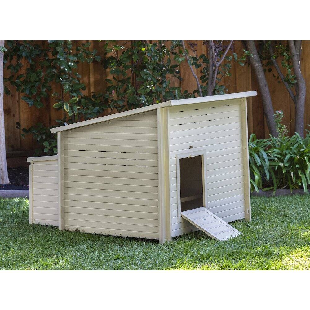 Angle. New Age Pet - ECOFLEX Jumbo Fontana Chicken Barn in Tan - Maple.