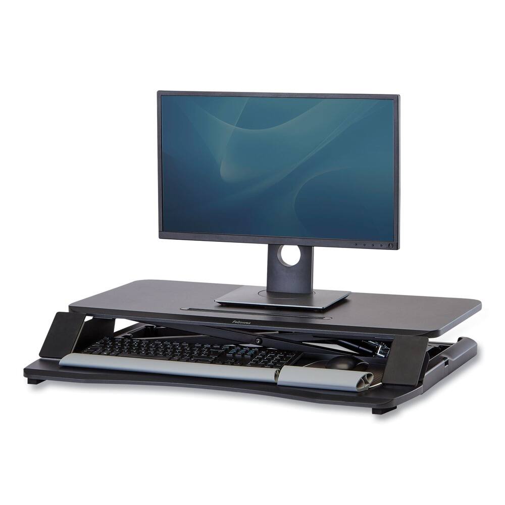 Angle. Fellowes - 8091001 Corsivo 31.5 in. x 24.25 in. x 16 in. Sit-Stand Workstation - Black - Black.