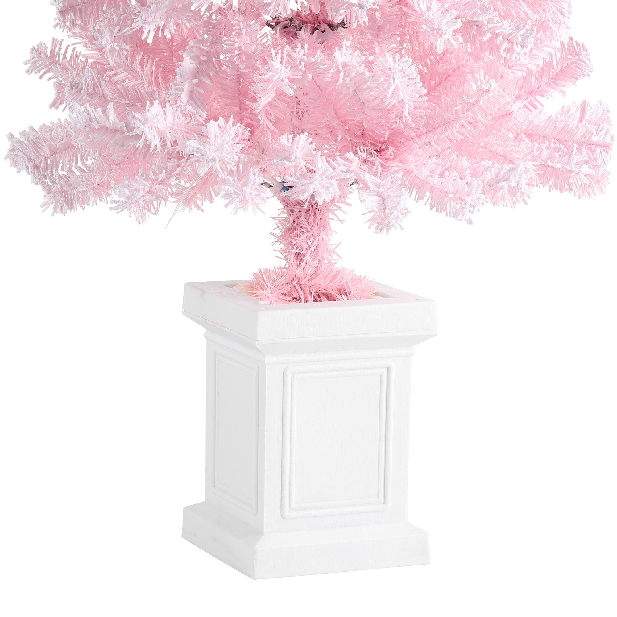 Alt View 10. Glitzhome - 4ft Pre-Lit Flocked Pink Artificial Christmas Porch Tree, 100 white/multi-color LED Lights,8 function, Foot Pedal - White.