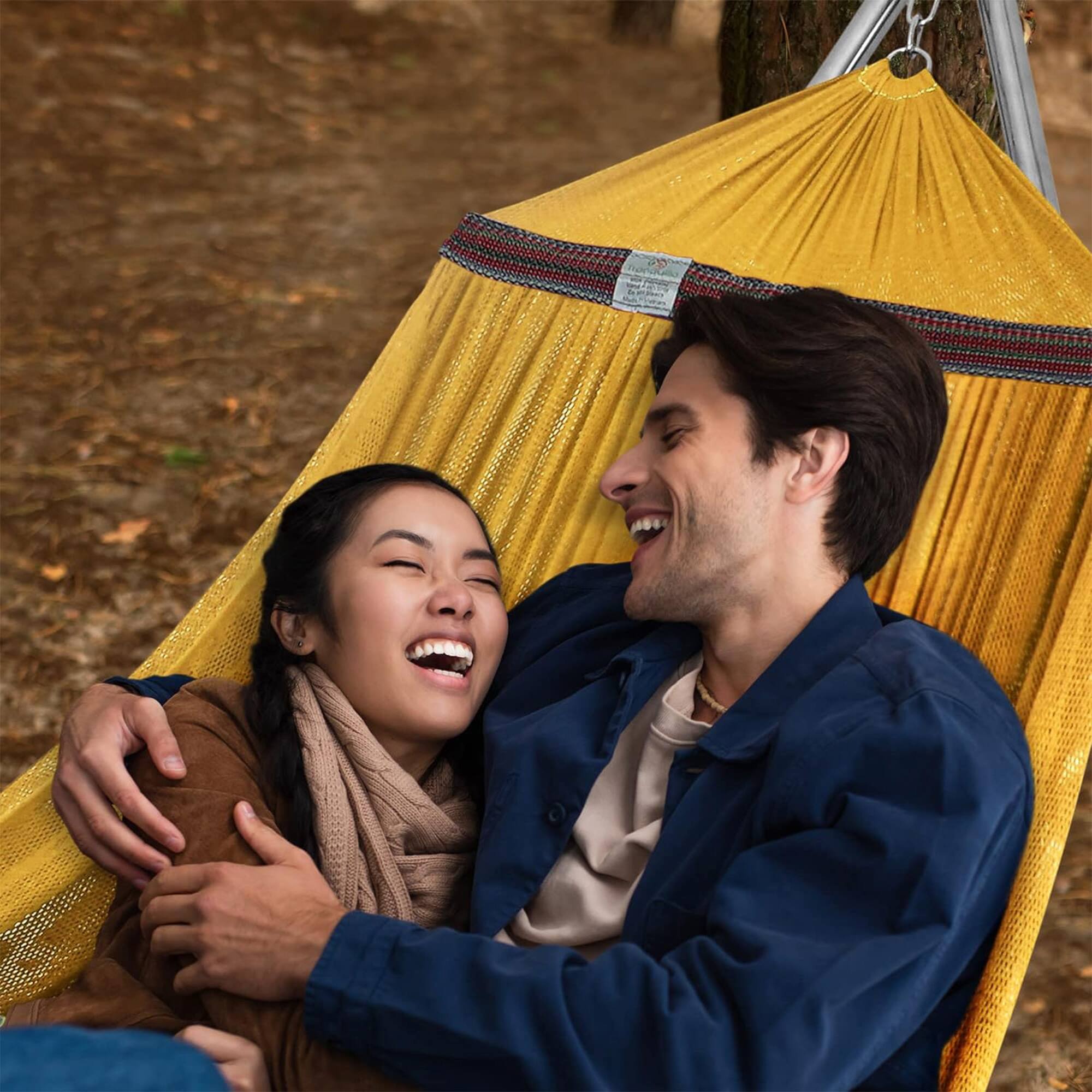 Alt View 3. Tranquillo - Tranquillo Universal 106" Double Hammock with Adjustable Stand and Bag, Yellow - Yellow.