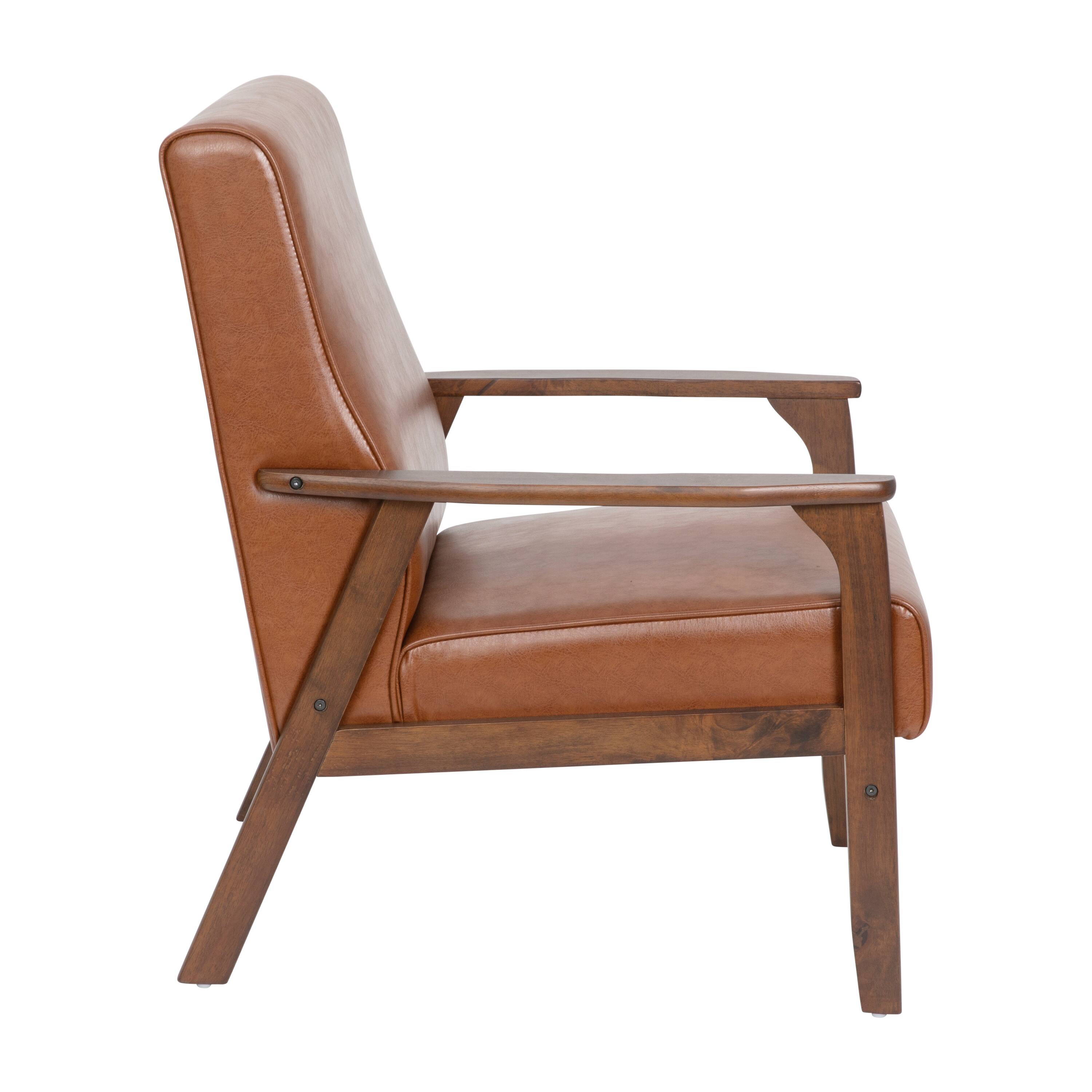 Alt View 8. Emma + Oliver - Langmore Upholstered Mid-Century Modern Arm Chair with Wood Frame - Cognac Faux Leather.