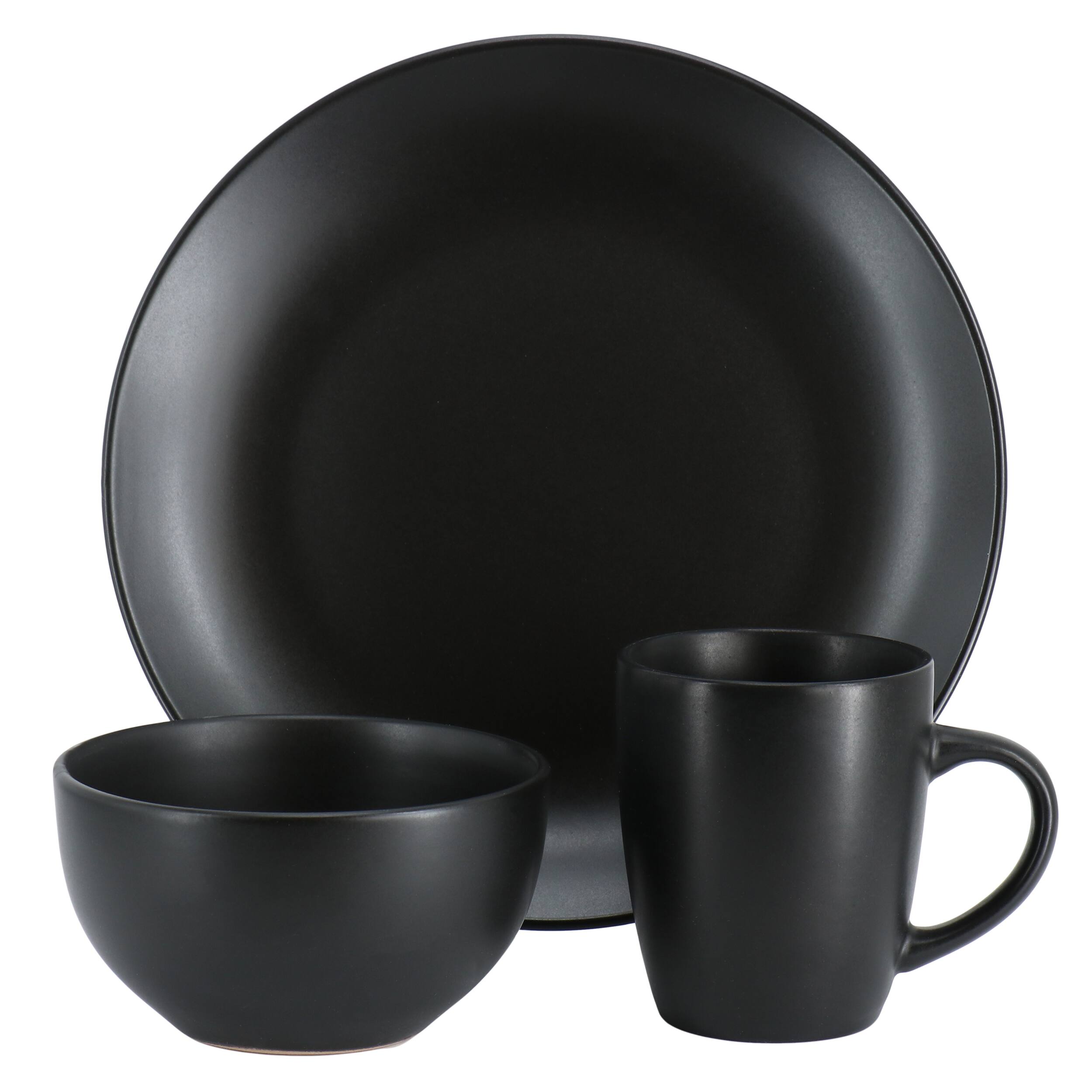 Alt View 1. Gibson - Gibson Home Everyday Plus 12 Piece Round Stoneware Dinnerware Set in Black - Black.