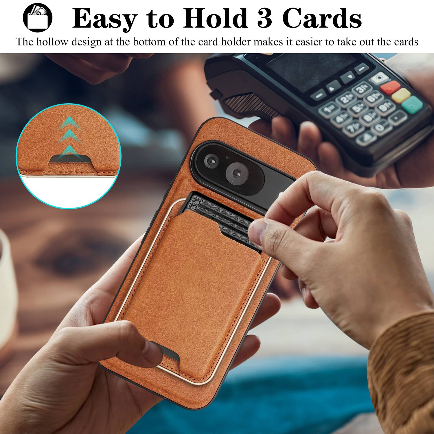 Easy to Hold 3 Cards

The hollow design at the bottom of the card holder makes it easier to take out the cards