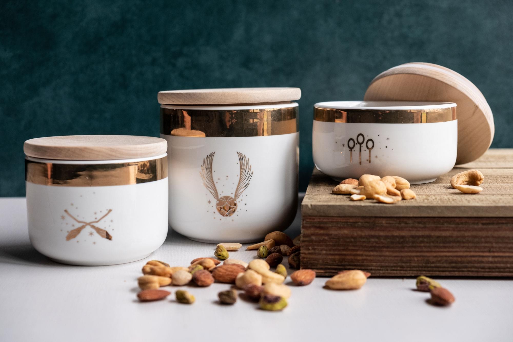 Alt View 3. Ukonic - Harry Potter Quidditch Ceramic Storage Jar Containers | Set of 3 - Gold.