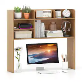 Costway - 3-Tier Desktop Bookshelf with 6 Shelves Desk Organizer for Computer Desk - Natural
