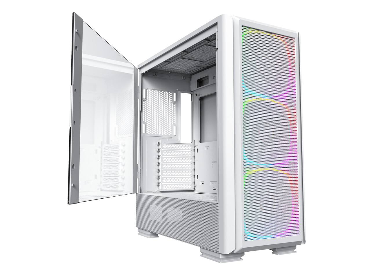 Angle. Montech - Montech Sky Two GX, E-ATX Mid Tower, 3X 140mm ARGB Fans, Tempered Glass, Metal Mesh Front, Type C, 4090 Support - White - White.