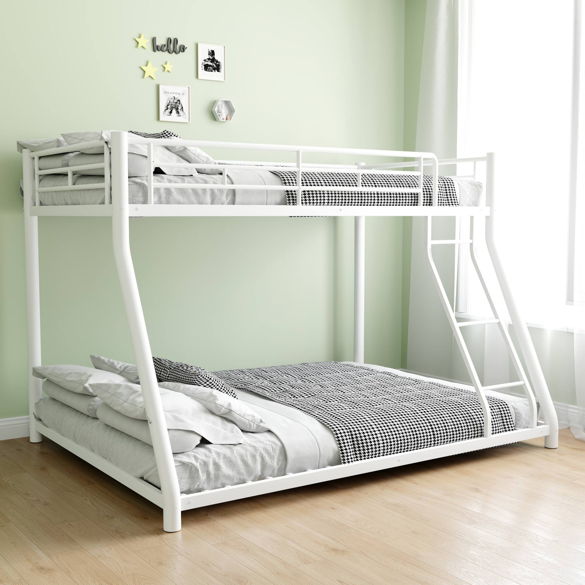 Left. GOODSILO - Twin Over Full Metal Bunk Bed with Removable Stairs and Integrated Storage, Heavy Duty Frame for Teenagers and Adults - White.