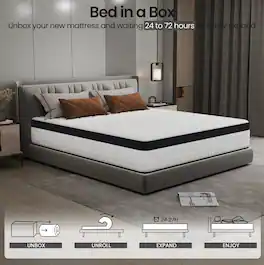 Anysun - 12" Queen Mattress, Medium Firm Memory Foam Mattress in a Box, Motion Isolation - White