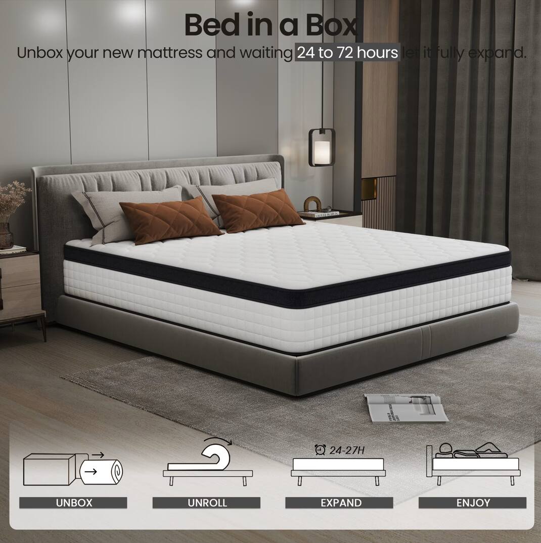 Anysun - 12" Queen Mattress, Medium Firm Memory Foam Mattress in a Box, Motion Isolation - White