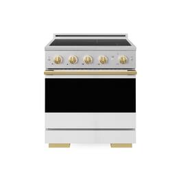 ZLINE - Autograph 30 in. 4.2 cu. ft. Marino Freestanding Induction Range with 4 Burners and Gold Accents with White Door - White Matte