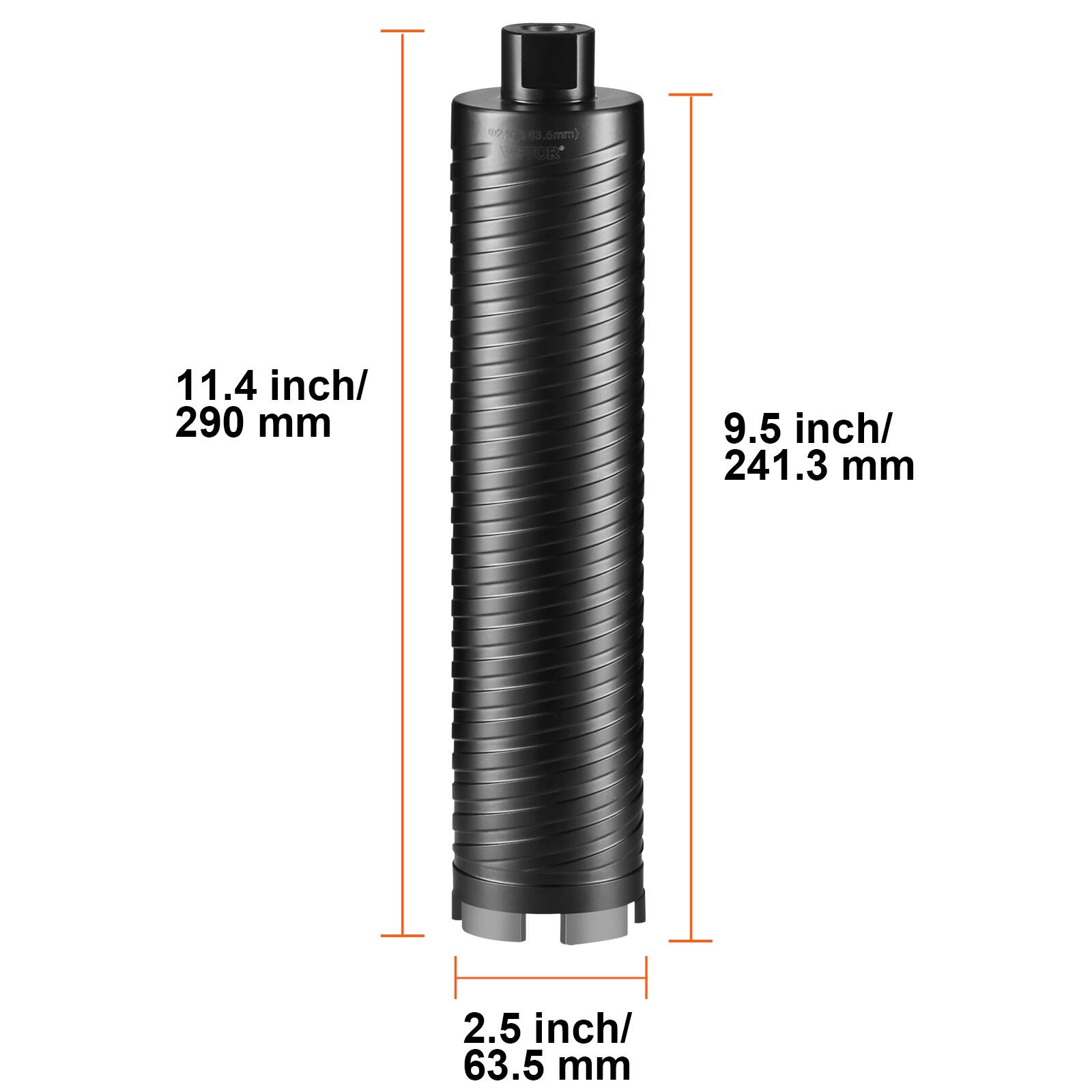 11.4 inch/ 290 mm  
9.5 inch/ 241.3 mm  
2.5 inch/ 63.5 mm