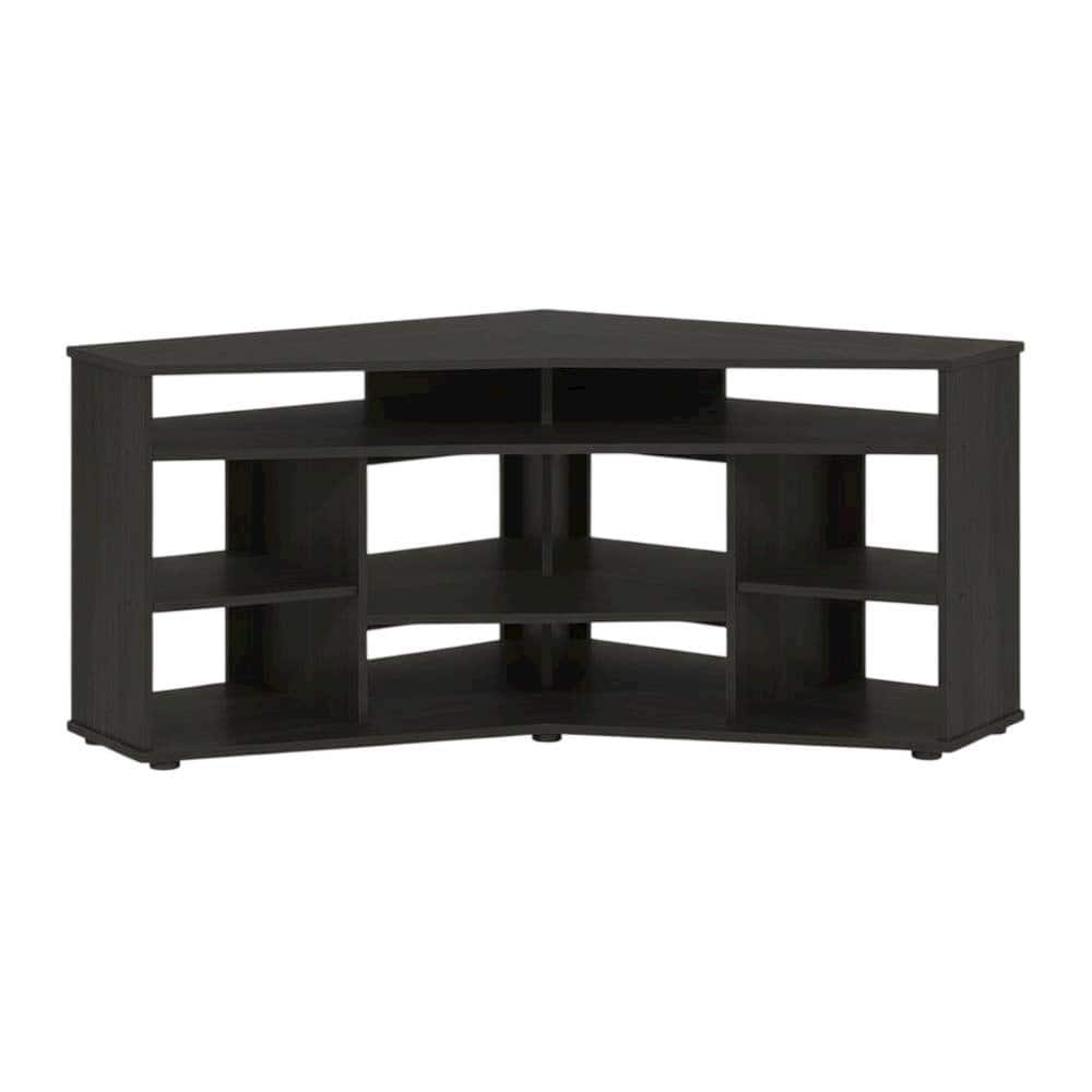 FurniFact - corner TV stand, up to 55 inches, solid wood, walnut veneer finish - Brown