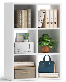 GTPlayer - 6 Wood Cube Storage Organizer 11 In Cube Storage Bookshelf Vertical or Horizontal - White