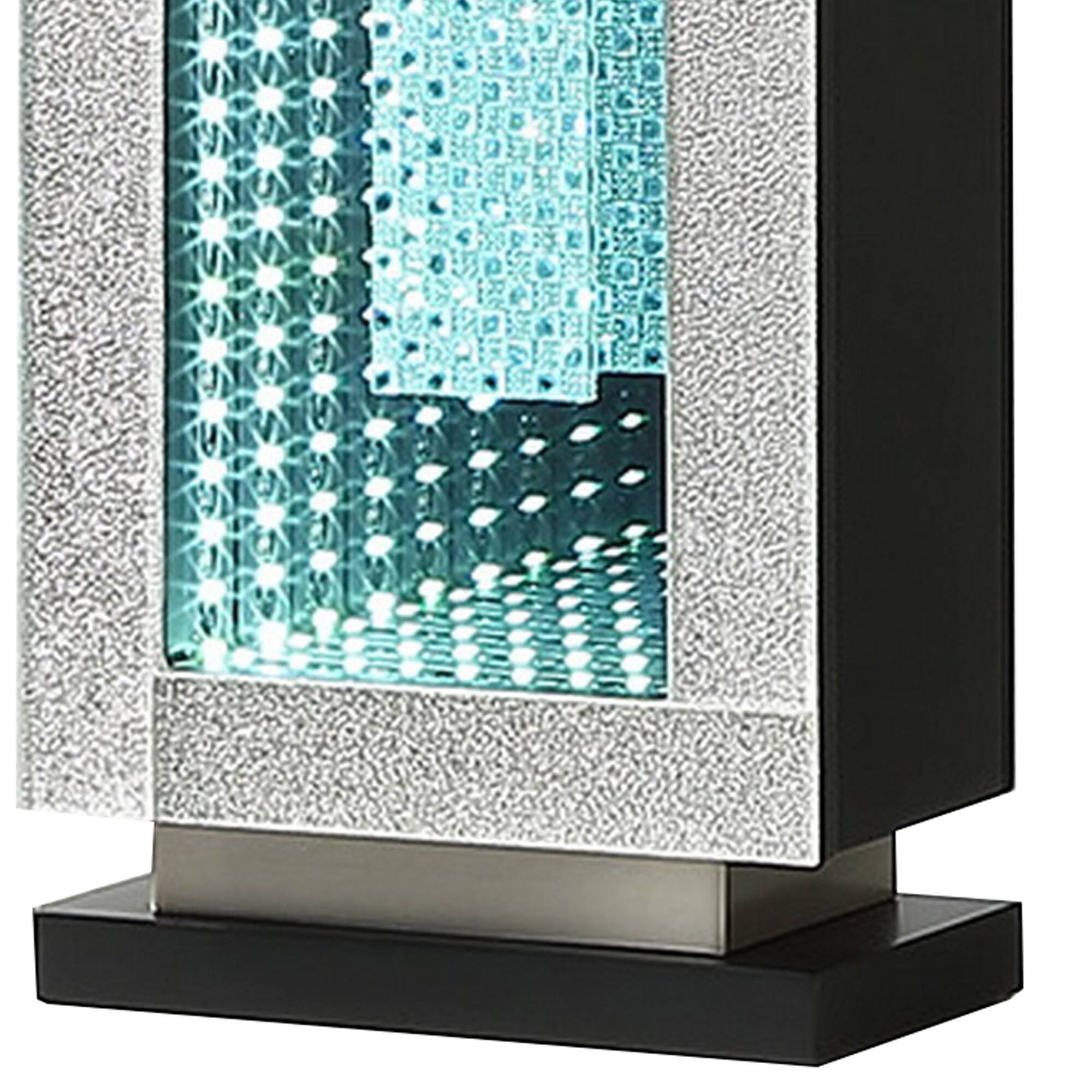 Back. Manhattan Lane - Ziva 27 Inch Table Lamp, LED Night Light, Rectangular Shade - Chrome, White.