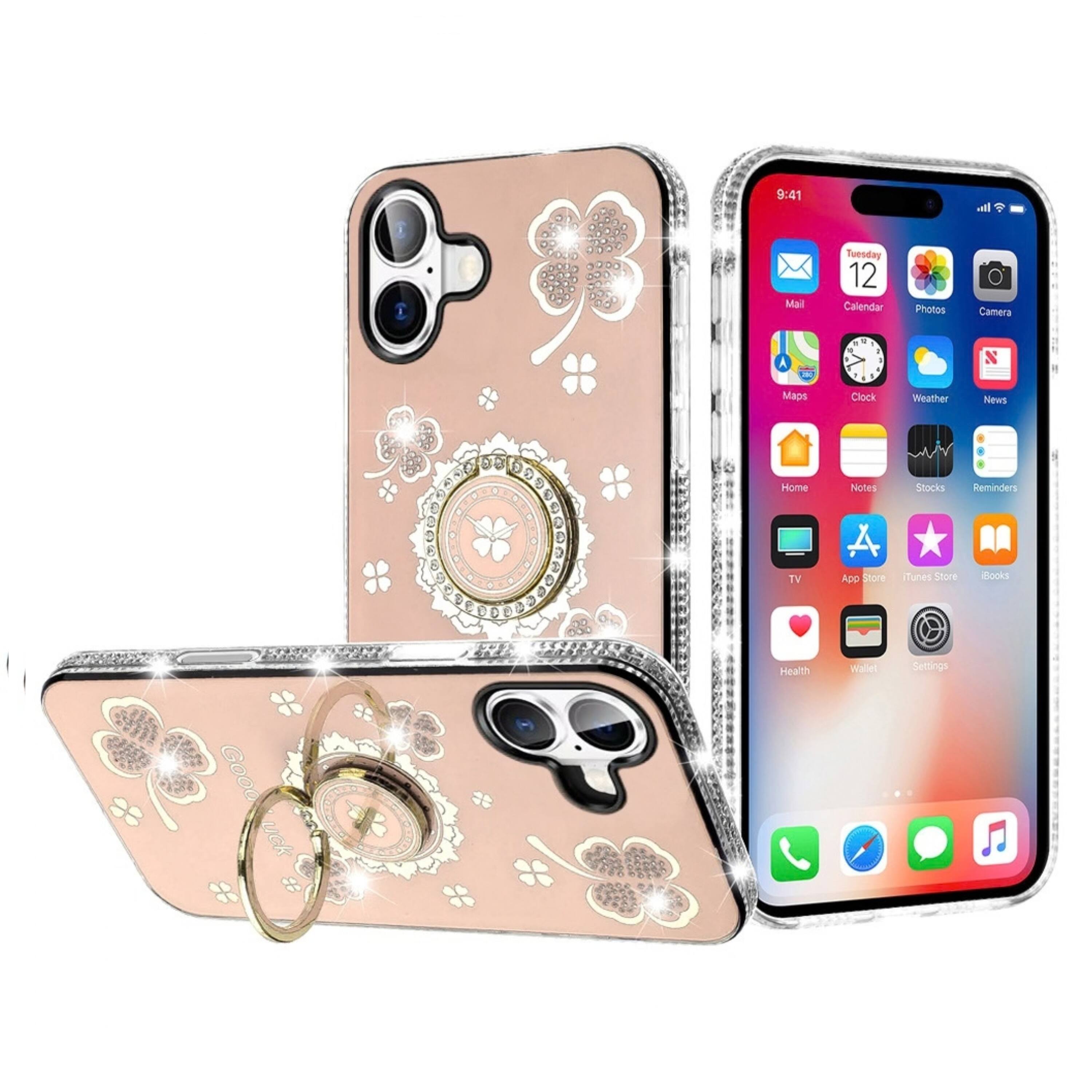 Kitcheniva Crystal Studded Clover Bling Ring Stand Phone Case With ...