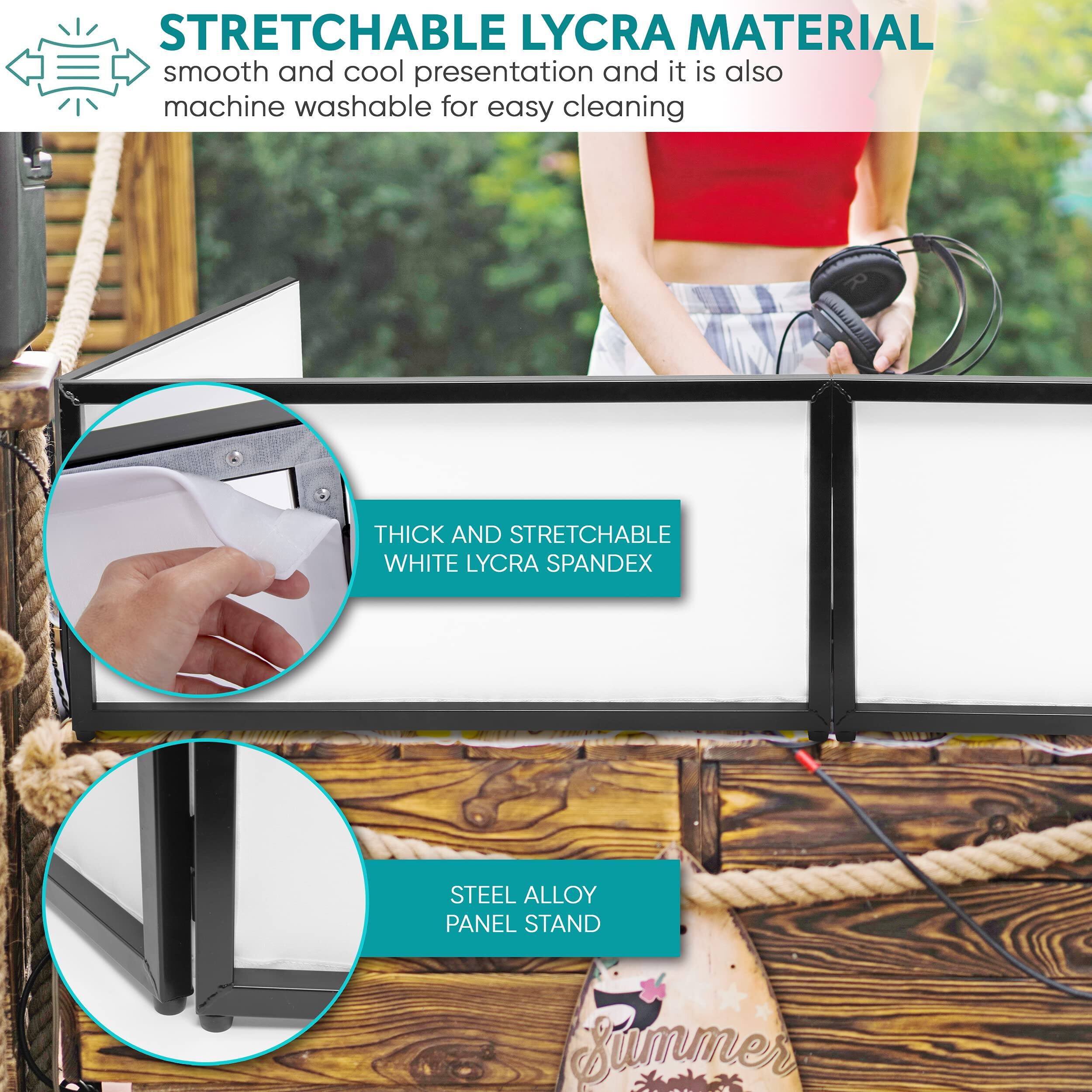 STRETCHABLE LYCRA MATERIAL  
smooth and cool presentation and it is also machine washable for easy cleaning  

THICK AND STRETCHABLE WHITE LYCRA SPANDEX  

STEEL ALLOY PANEL STAND  

Summer