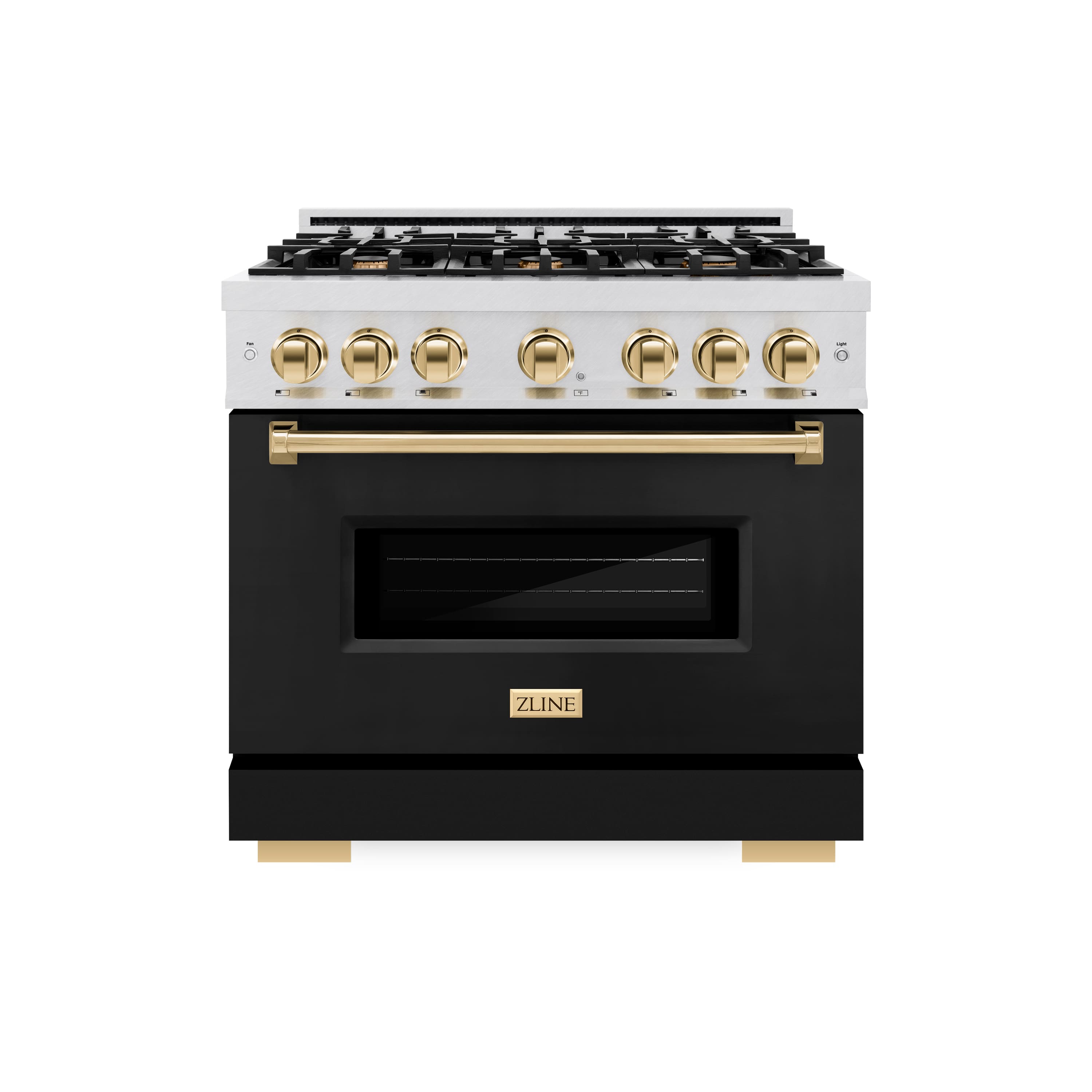 Front. ZLINE - ZLINE Autograph 36 in. Classic Satin Steel Gas Range with Gold Accents (CGRSZ-BLM-36-G) - White.