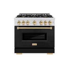 ZLINE - Autograph 36 in. Classic Satin Steel Gas Range with Gold Accents (CGRSZ-BLM-36-G) - White