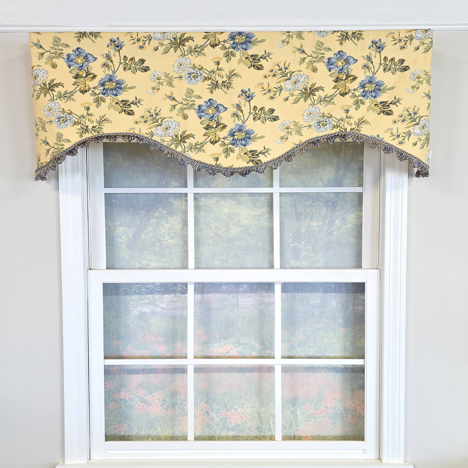 Angle. RLF Home - RLF Home 100% Cotton Sunrise Cornice  Fully lined Windows Rod Pocket Valance 50" x 17"  Yellow - Yellow.