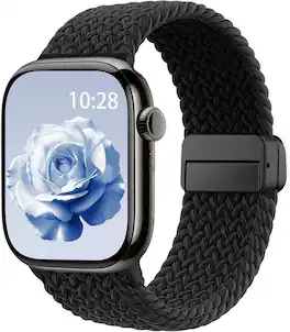 Core Tech - Braided Stretchy Magnetic Watch Band for Apple Watch 44/45/46/49mm & 42mm Series 1-3 - Black