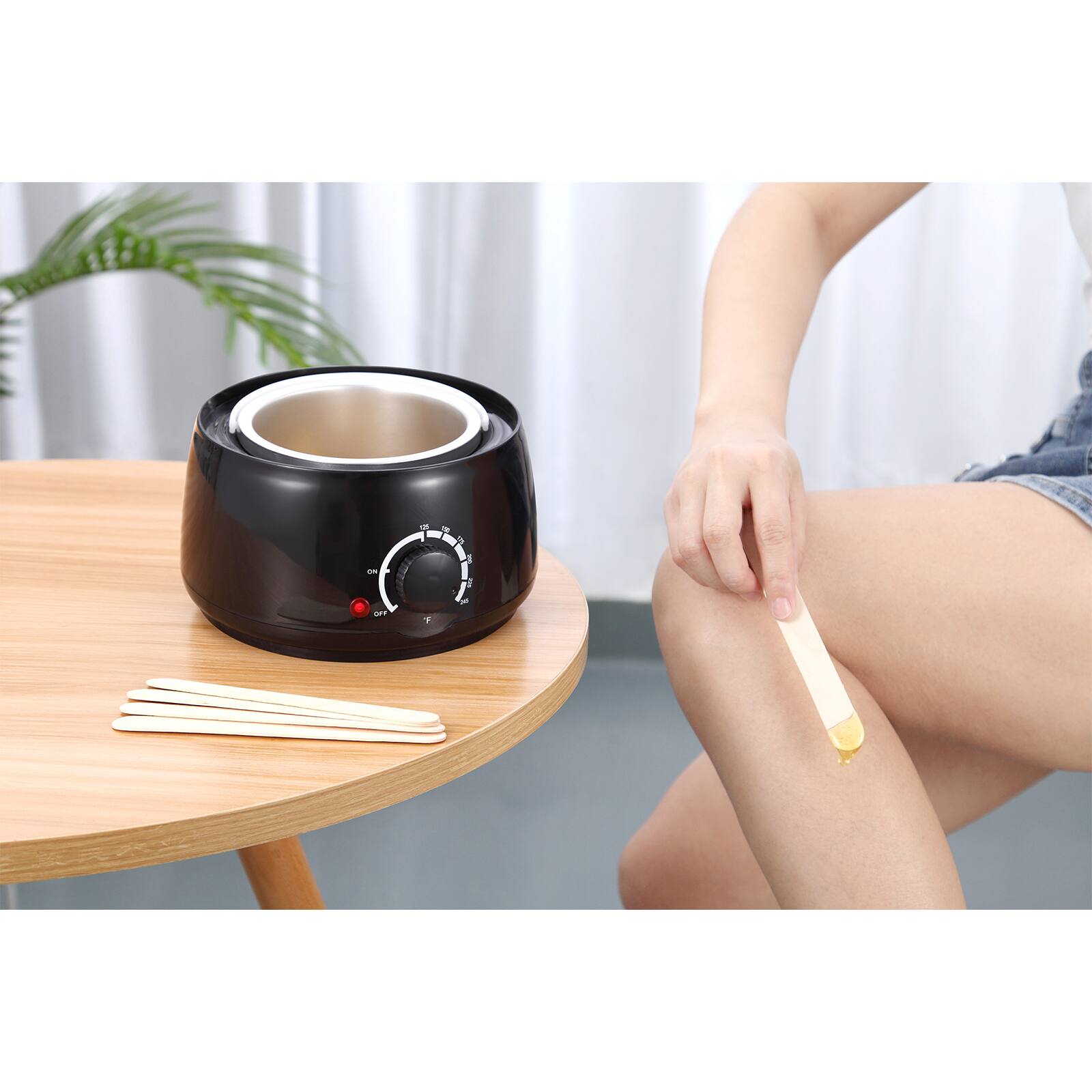 Angle. HOM - Plug in Wax Warmer - Home Waxing Kit - Wax Warmer for Hair Removal + Wax Beads (Black, 4 Bags of Wax Beads) - Black.