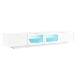 Ecooso - TV Stand with Fluted tempered Glass Doors for TVs Up to 95'', Arched Cabinet Doors ,APP-Controlled LED Light - White