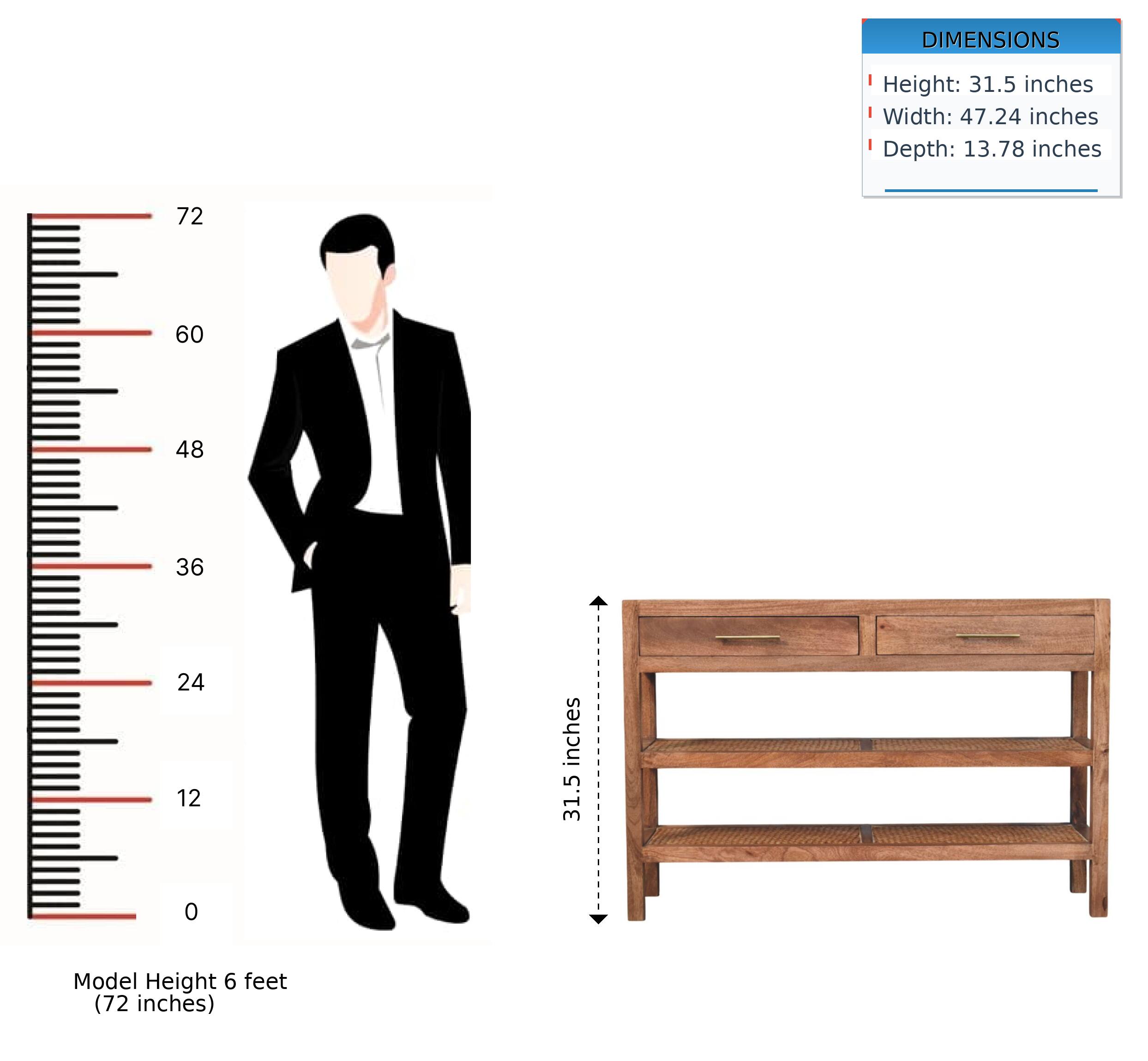 DIMENSIONS  
Height: 31.5 inches  
Width: 47.24 inches  
Depth: 13.78 inches  

Model Height: 6 feet (72 inches)