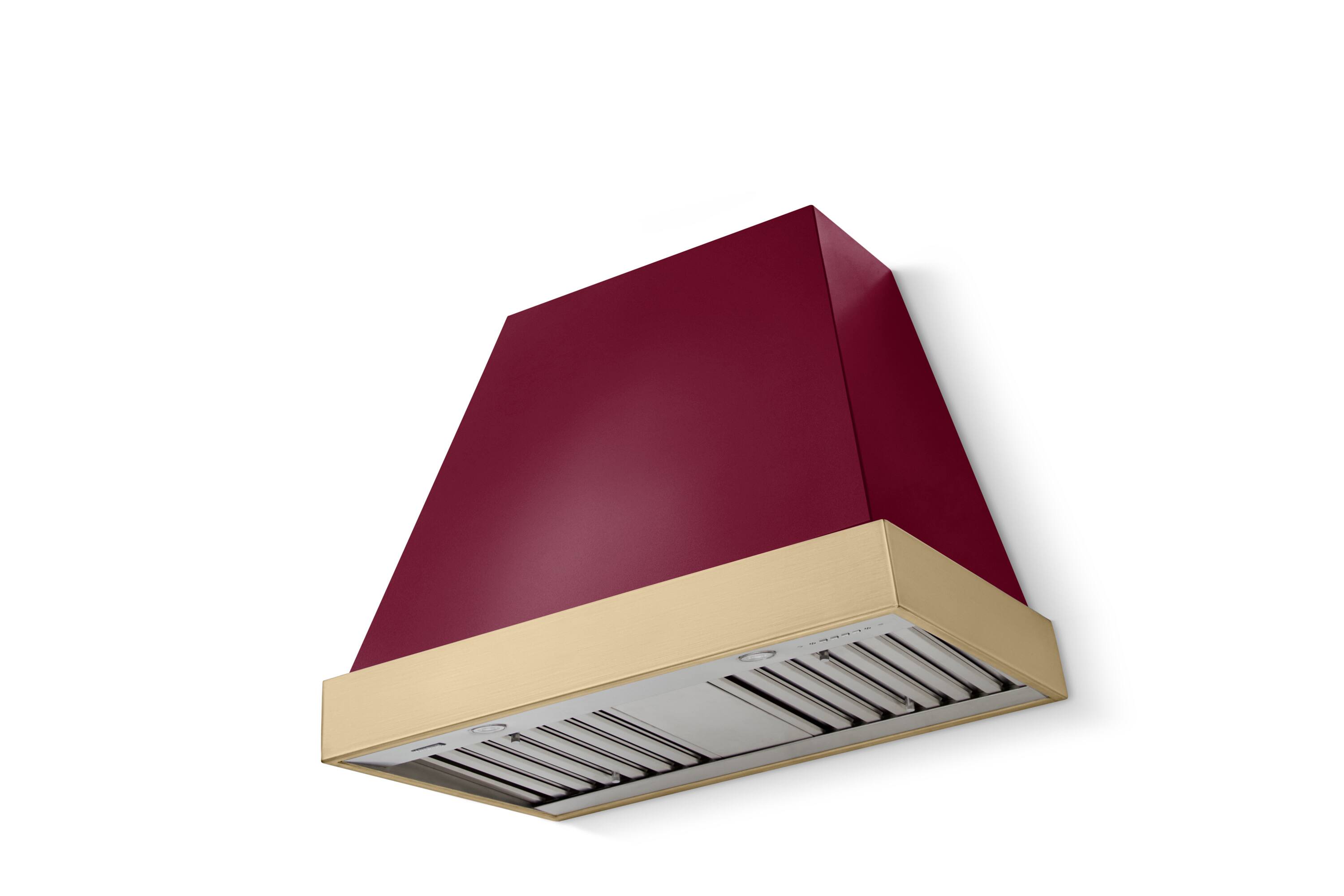 Front. AGA - AGA Euclid36 x 30 Hood 600 CFM_Cranberry_ w. Brushed Brass Trim - Cranberry.