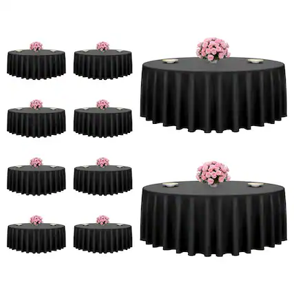 Front. VEVOR - Black Round Tablecloths 10 Pack, 120 Inches in Diameter, Stain- & Wrinkle- Resistant, Machine Washable Table Clothes - Black.