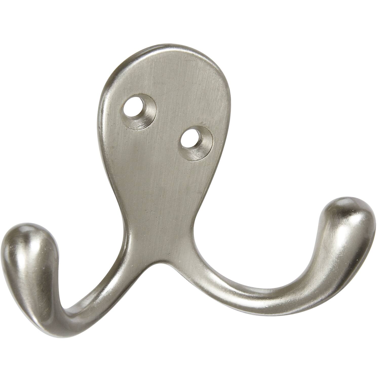 National Hardware Satin Nickel Zinc 3 in. L Double Hook 1 pk Silver ...