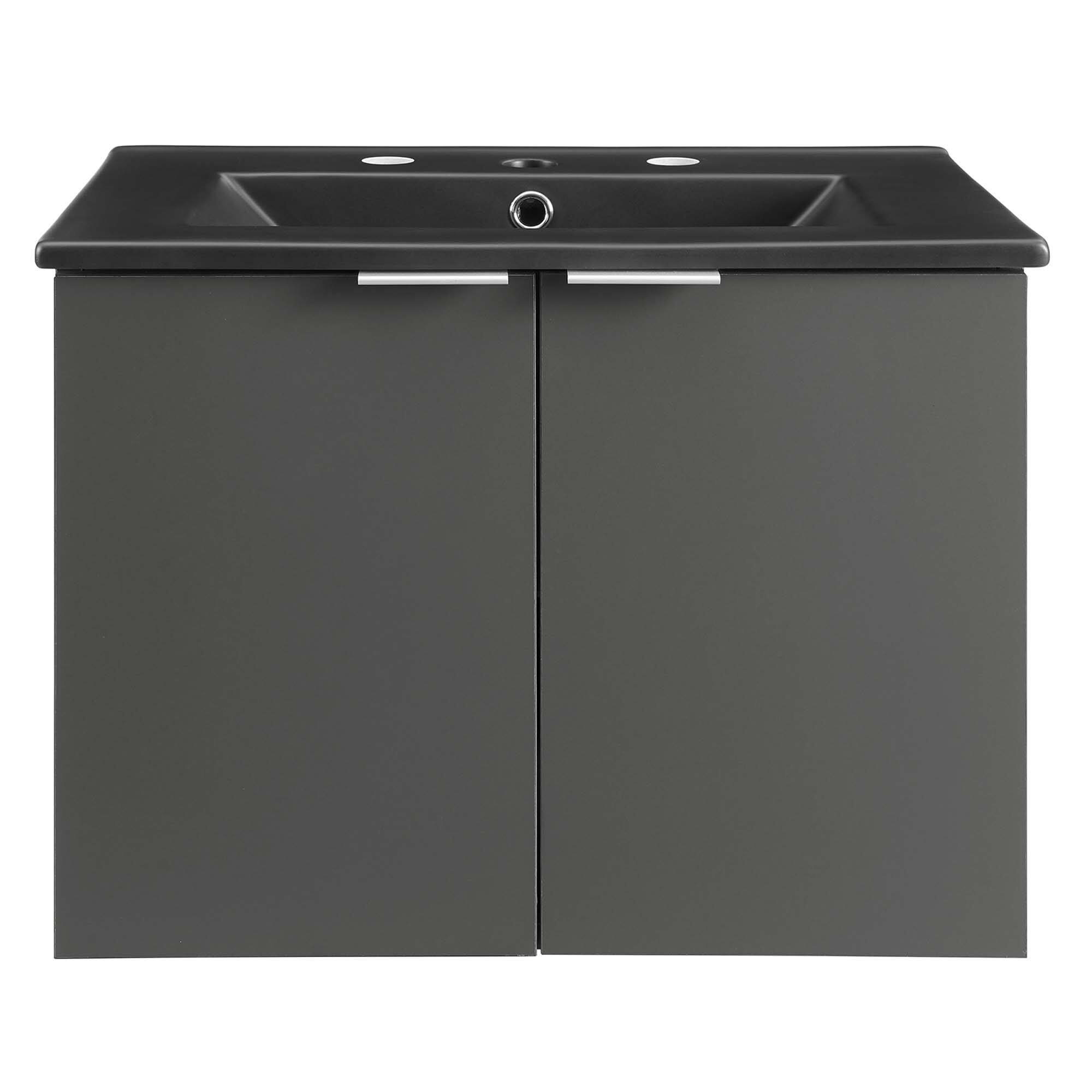 Alt View 2. Modway - Maybelle Wall-Mount Bathroom Vanity Basin Included - Gray Black.